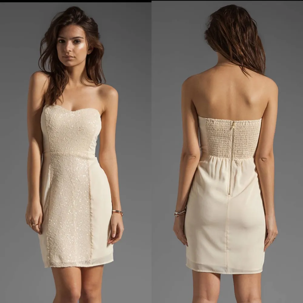 MM Couture Miss Me Dress Small Cream Strapless Ruched Sequins New - Image 13