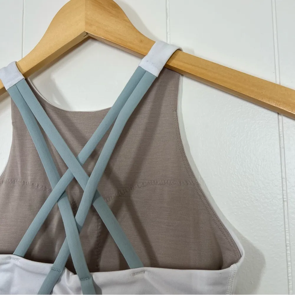 Lululemon White Silver Blue Energy High-Neck Longline Bra Medium Support B–D Cup - Image 10