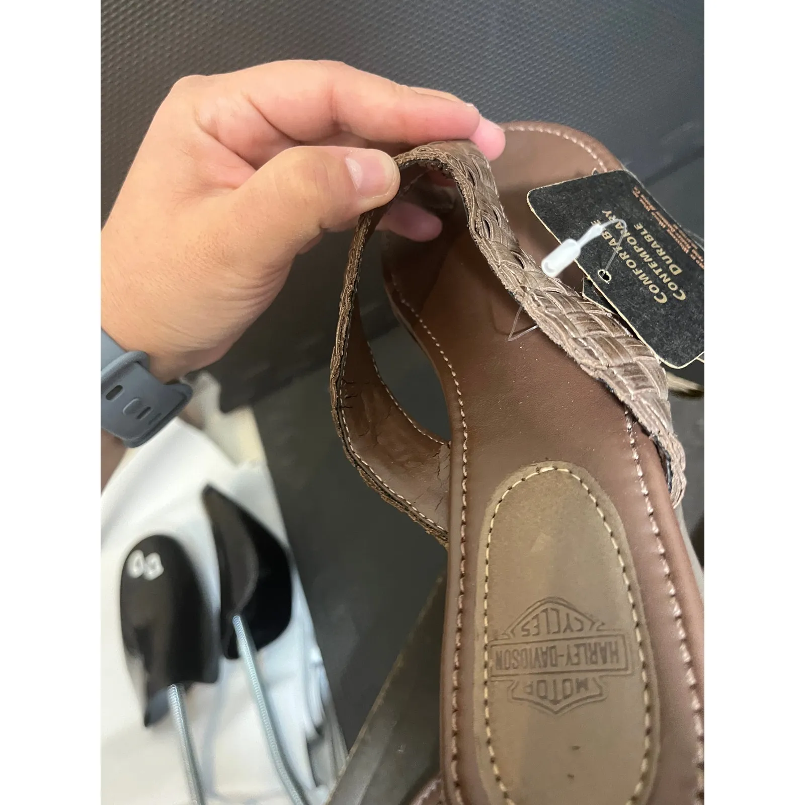 Harley Davidson Womens Flip Flo Sandals Leather Brown Woven Biker Boho Size 6.5 - Image 6