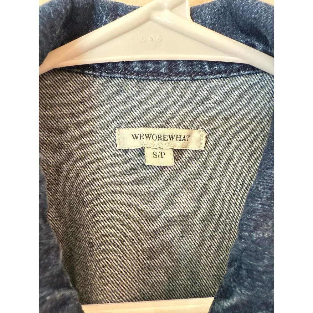 We Wore What Zip Up Straight Leg Jumpsuit Cotton Dark Denim Blue Women's Small - Image 6