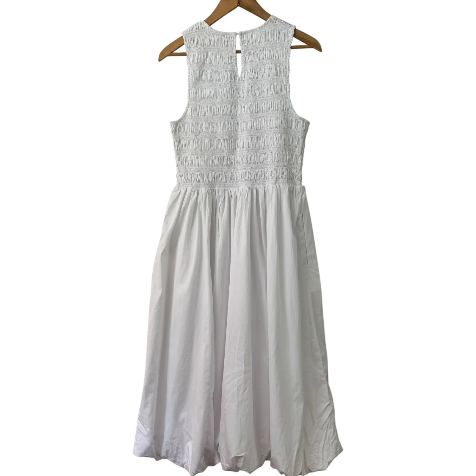 NWD Madewell Melody Bubble Hem Smocked Midi Dress White Size Medium - Image 5