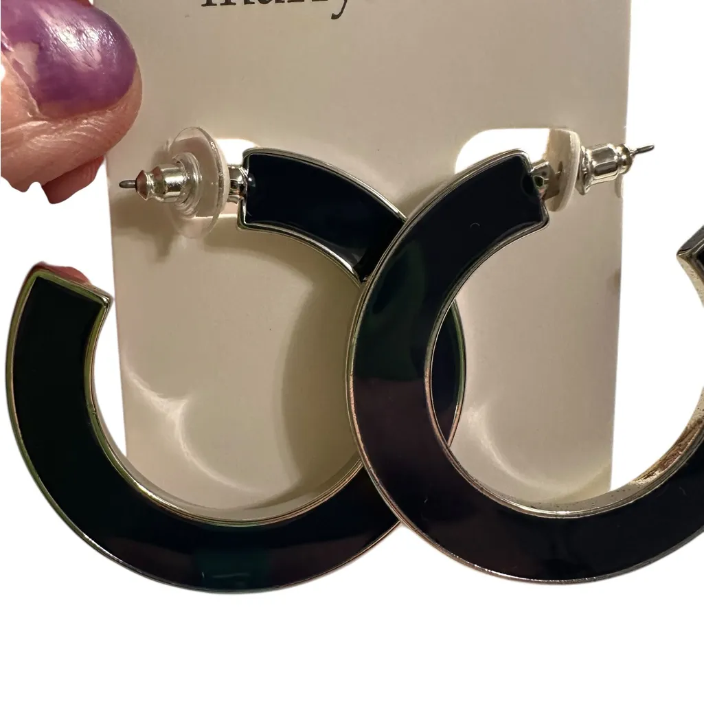 Marlyn Schiff Navy Blue Hoop‎ Earrings Black - Image 2