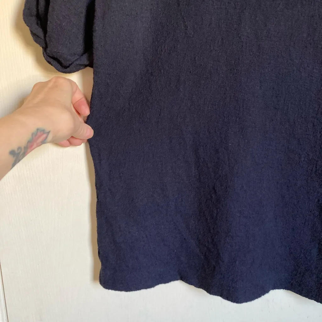 🌞Loft Navy Blue Scoop Neck Puff Twisted Short Sleeve Textured Blouse #MBG - Image 6