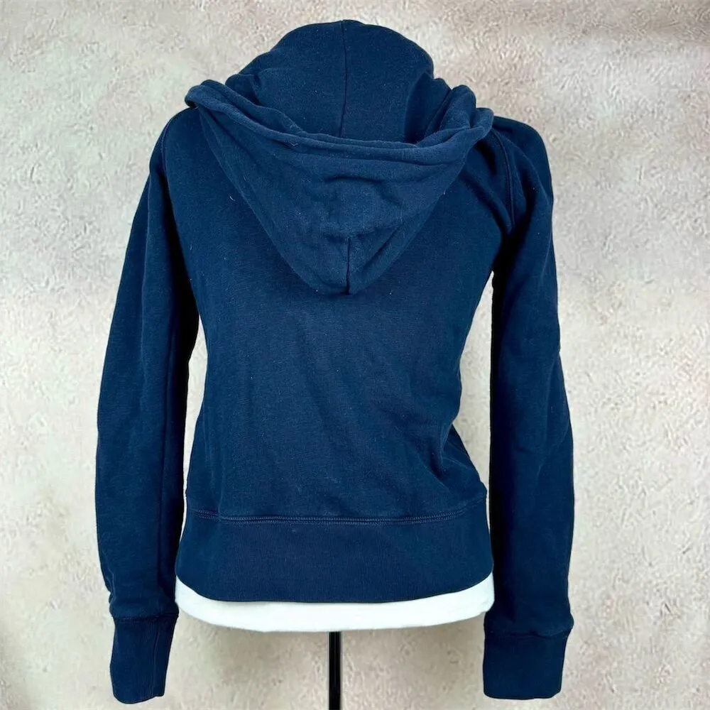 J. Crew Women's Full Zip Hoodie Jacket Medium Navy Blue Striped - Image 2