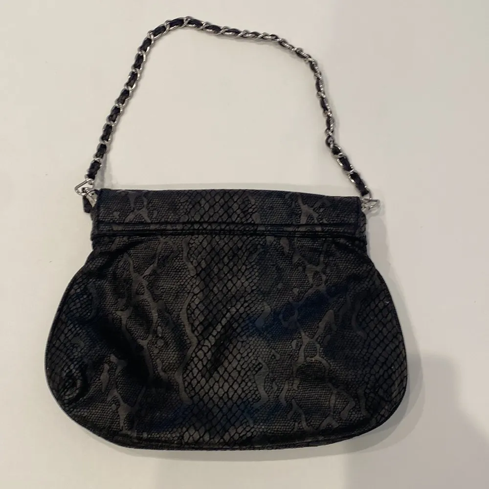 Chico’s Black Faux Leather/Suede Snakeskin Shoulder Bag Bead & Jewel Embellished - Image 4