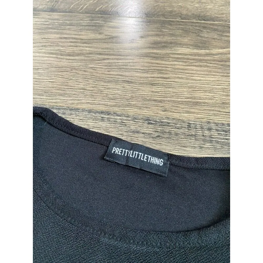 EUC Womens Pretty Little Thing black frill bell long sleeve ruffle crop top SZ 6 - Image 4