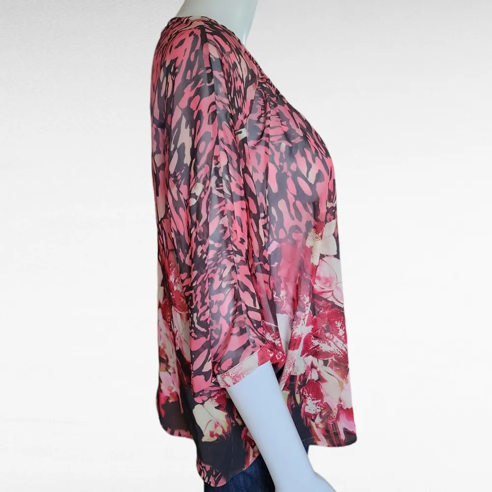 Jennifer Lopez coral brown floral sheer blouse size small - Image 2