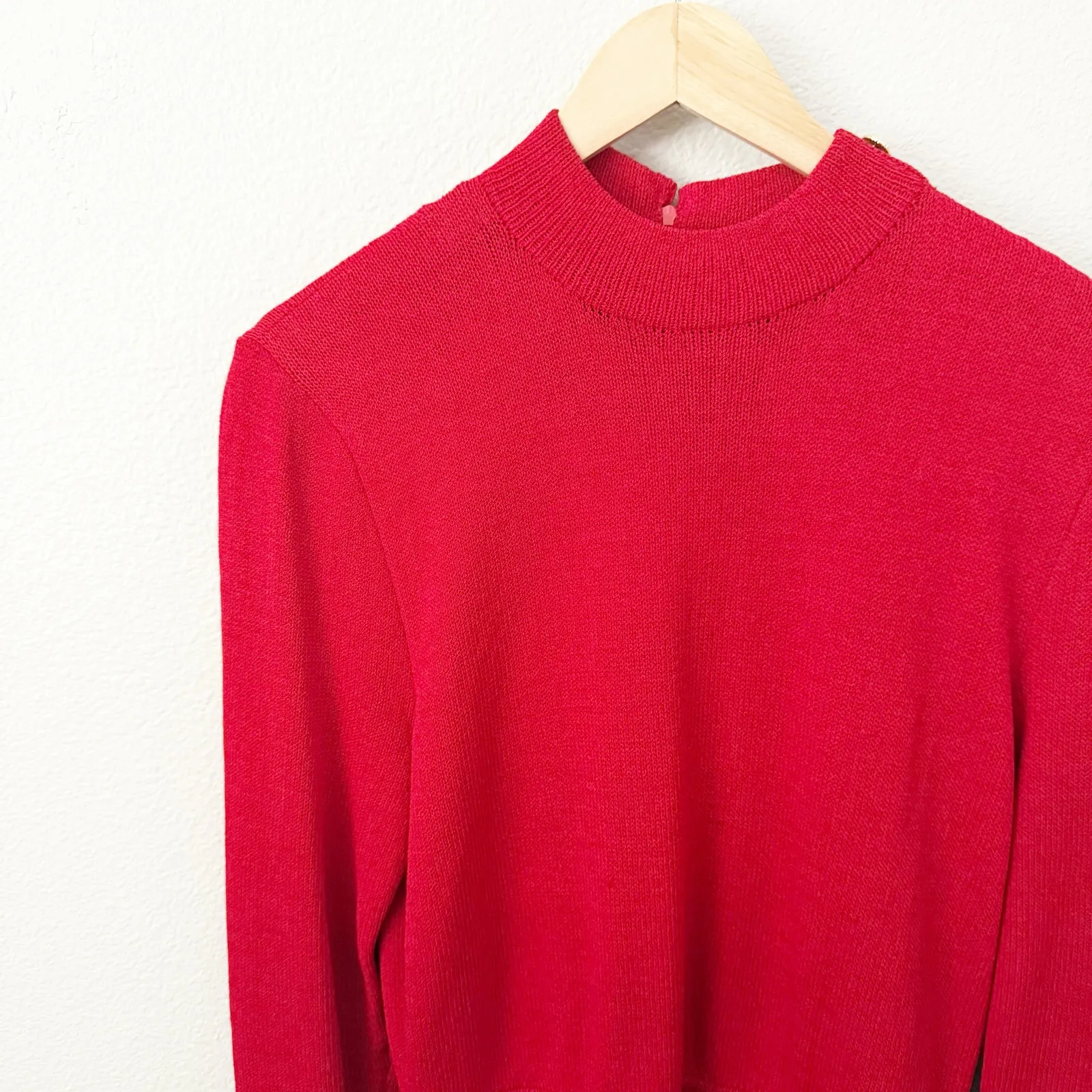 ST. JOHN | Red Knit Dress Pearl Button Vintage Sweater Mock Neck Long Sleeve | 8 - Image 5