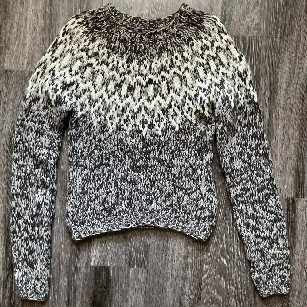 Vintage American Eagle Hand Knit Faire Isle Chunky Sweater Lambswool Size Small - Image 2