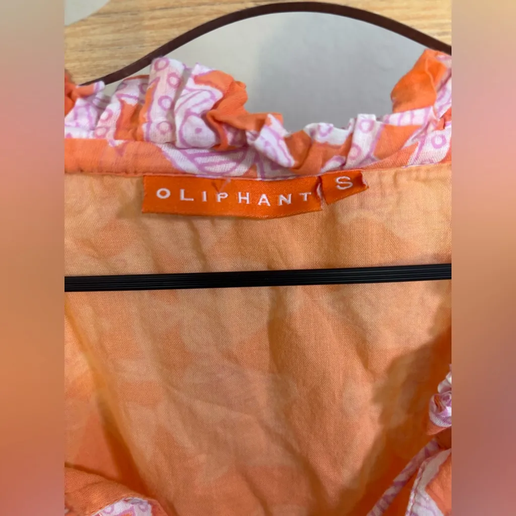 Oliphant Cinched Flirty Short Dress Orange Pattern Size S - Image 5