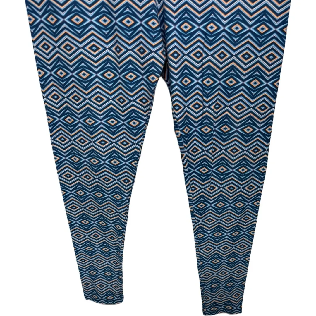 LuLaRoe Tall & Curvy Leggings TC Orange Blue Diamond Burst Eye Geometric - Image 3