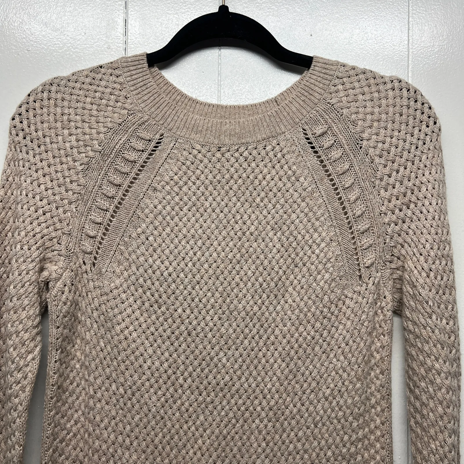 LOFT Wool Cotton Blend Crew Neck Light Brown Womens Pullover Knit Sweater XS - Image 3