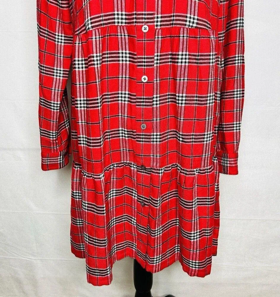 NWT Ann Taylor Loft Flannel Shirt Dress Sz S Red Plaid Long-Sleeve Soft NEW - Image 3
