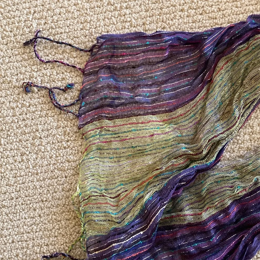 NEW Glitter Shiny Tassel Scarf Purple Green 100% Cotton Ultra Soft Boho NWOT - Image 2