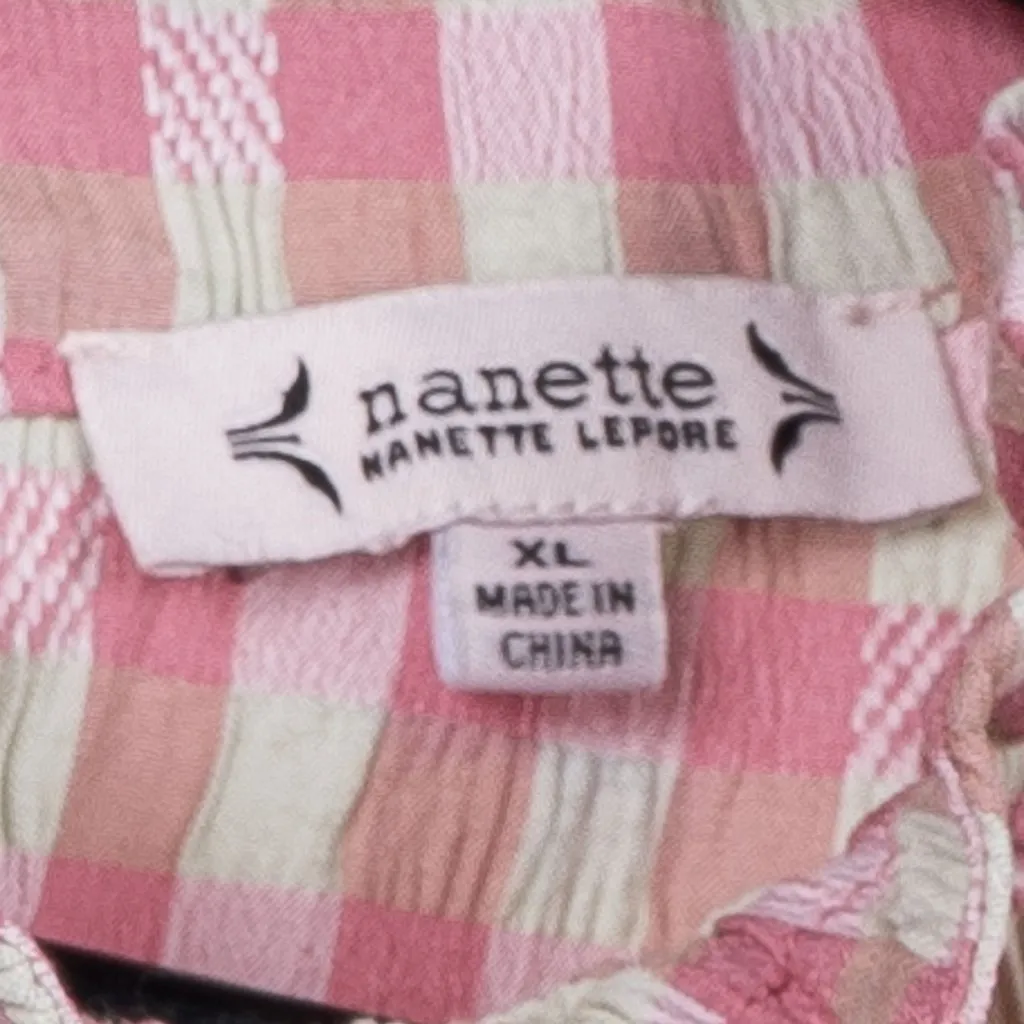 Nanette Lepore Blouse XL Womens Checked Ruffle Sleeveless Tank Pink White - Image 5