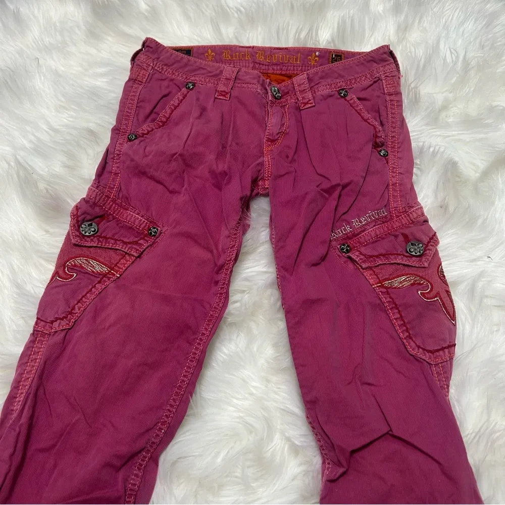Rock Revival Red Casual Pants Relaxed Fit Cotton Capris A3 - Image 5
