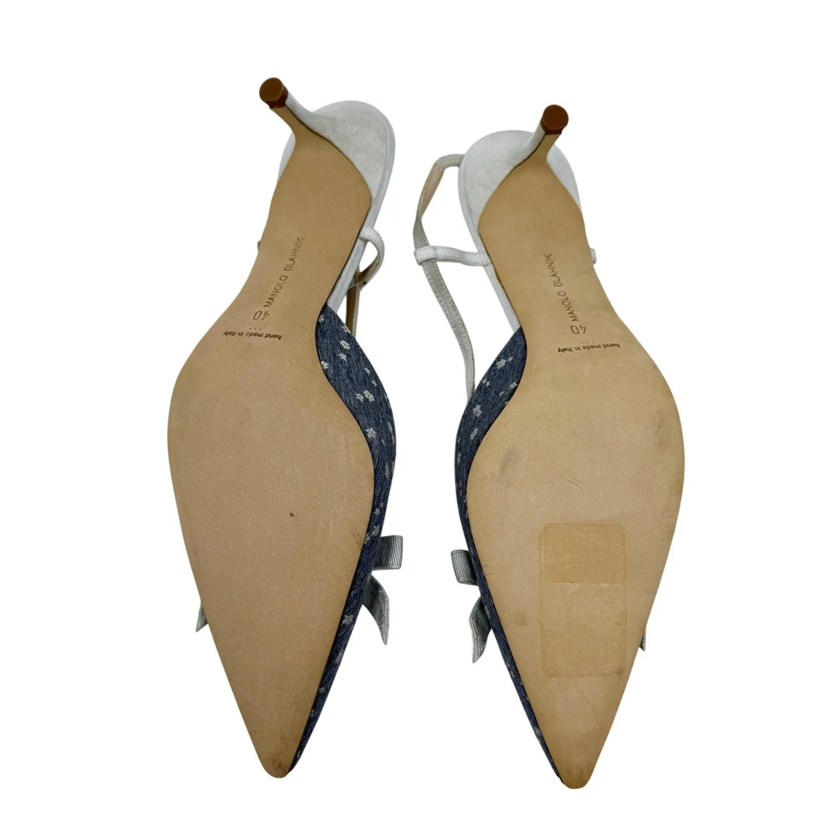 Manolo Blahnik Floral Bow Slingback Heels EU 40 Blue Grosgrain Trim Vintage - Image 7
