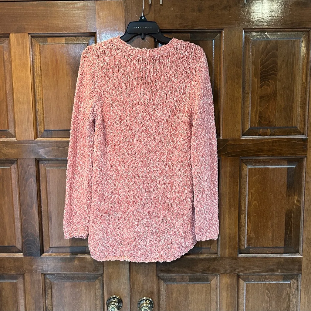 J. McLaughlin Cotton Blend Crew Neck Pink Sweater Size Medium High Low Hem - Image 2
