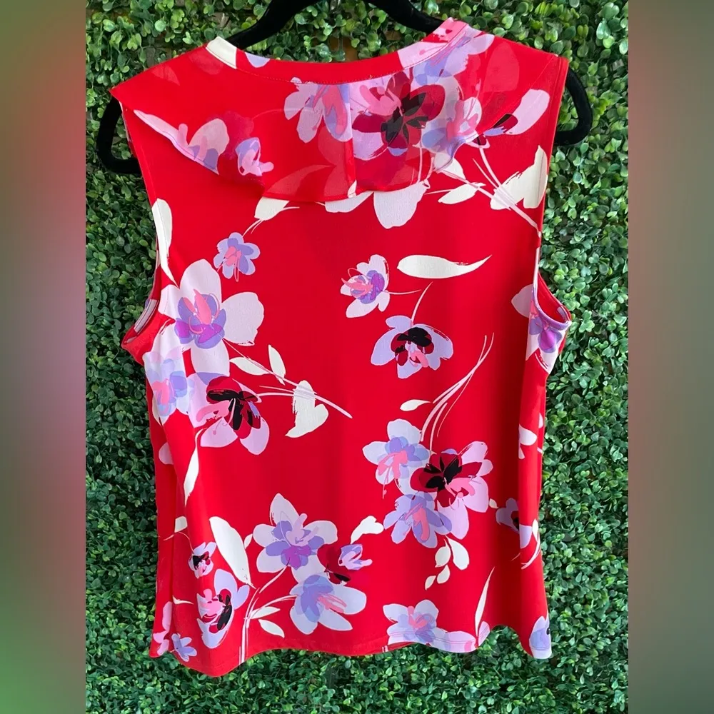 Calvin Klein - Red Floral Blouse | Medium - Flutter Sleeve - Image 7