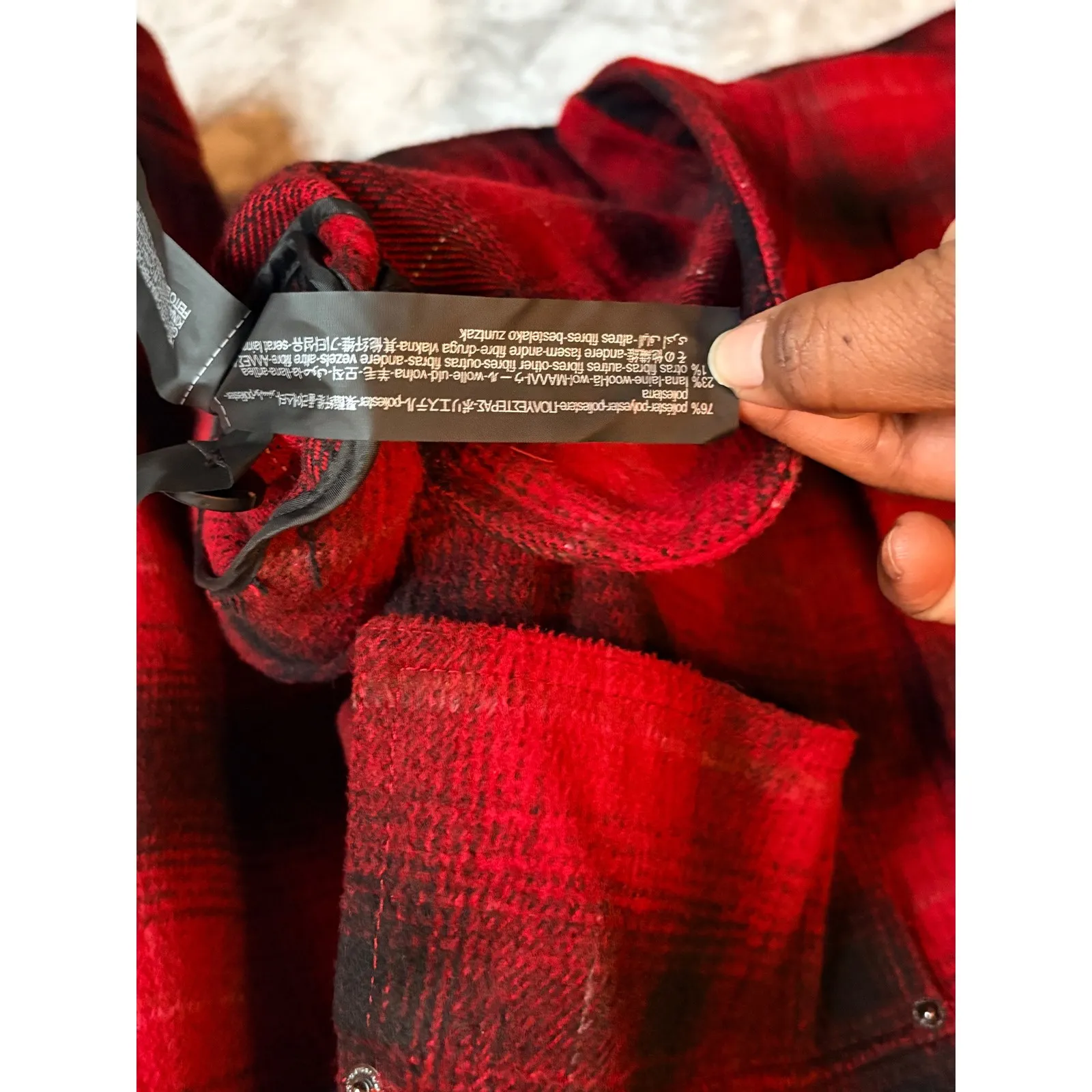 ZARA Red Black Plaid Wool‎ Blend Oversized Shacket Jacket Shirt Women's M - Image 9