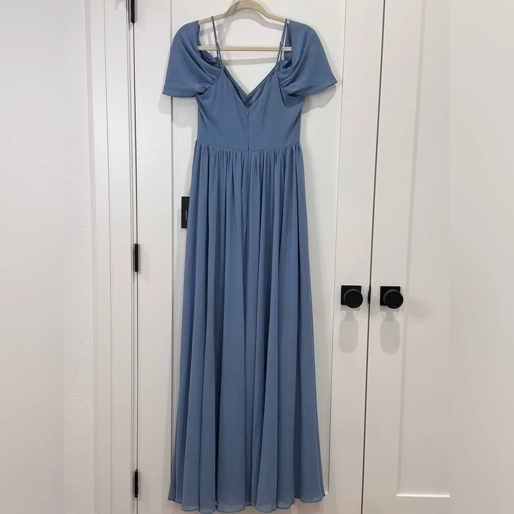 Lulus Lost In The Romance Gown Chiffon Dress Slate Blue Small - Image 6