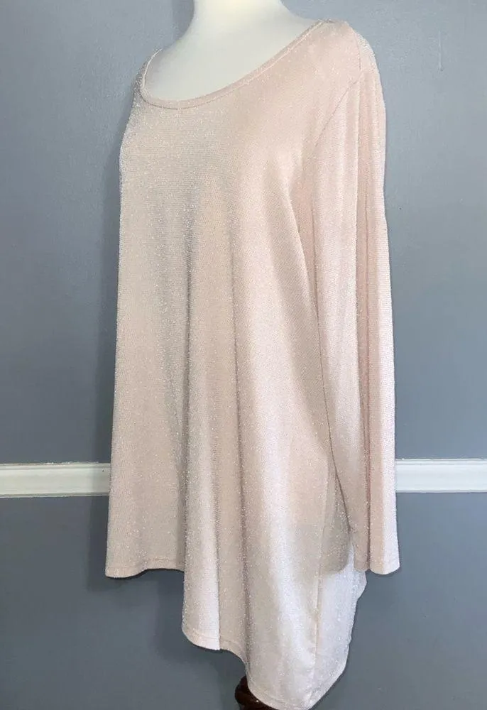 Calvin Klein Shimmer Blush Pink Long Sleeve Asymmetrical Stretch Knit Tunic 2X - Image 6