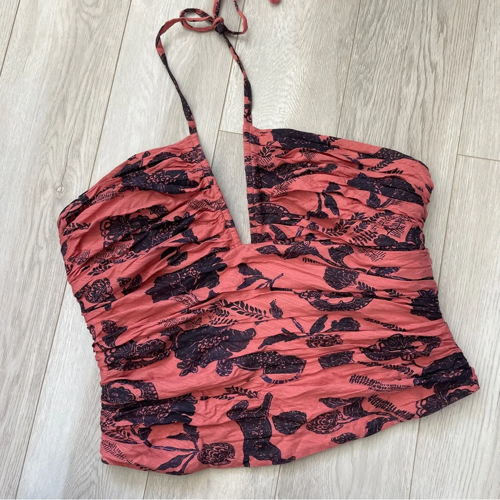 Anthropologie Floral Halter Top crop womens Pink (size 14) contemporary feminine - Image 4