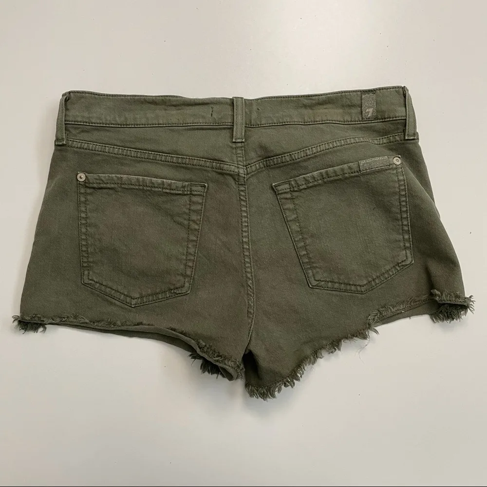 Shorts Cut Off Raw Hem Denim Jean Pockets Olive Army Green - Image 2