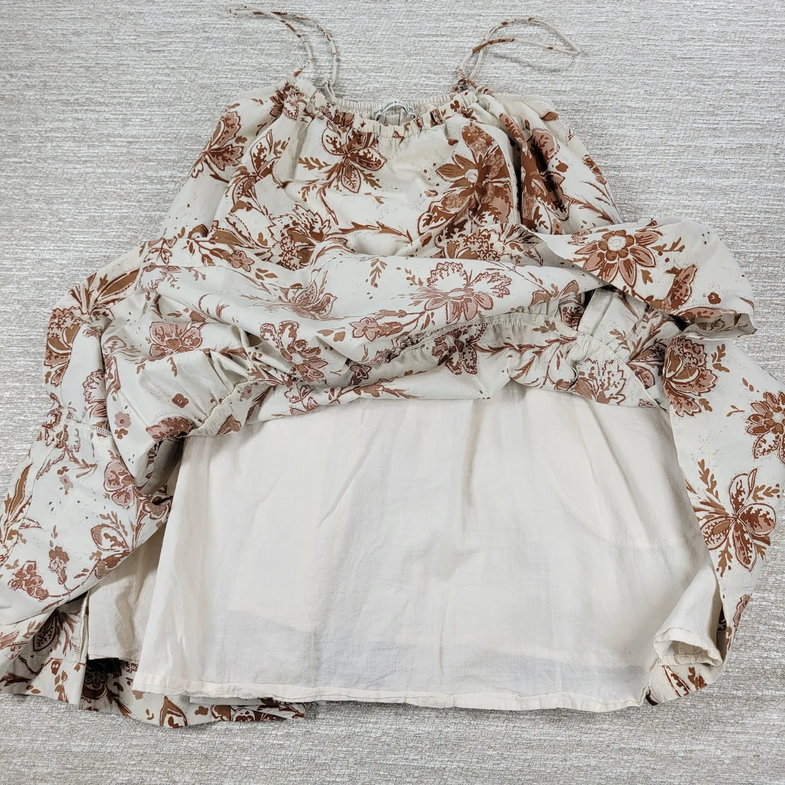 Abercrombie & Fitch Babydoll Cami Top Womens M White Brown Floral Tiered Tunic - Image 11