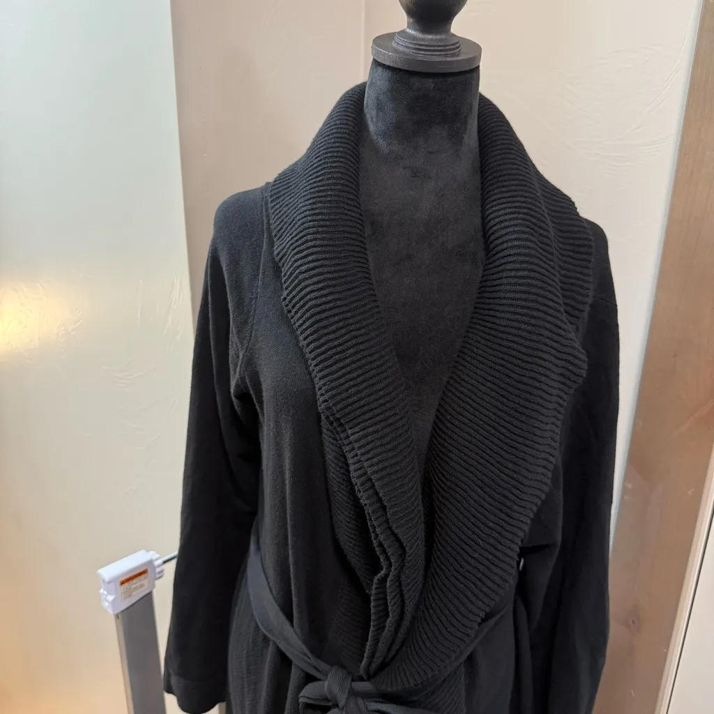 Miss Me Black Flowy Tie Front Cardigan Sweater Heavyweight Long Length Knit Wrap - Image 2
