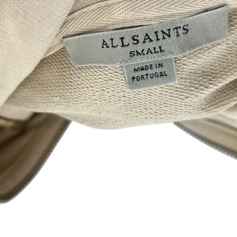AllSaints Xonda Hoodie Dress Sweatshirt Zip 1/4 Zip Beige Cream Size Small - Image 14