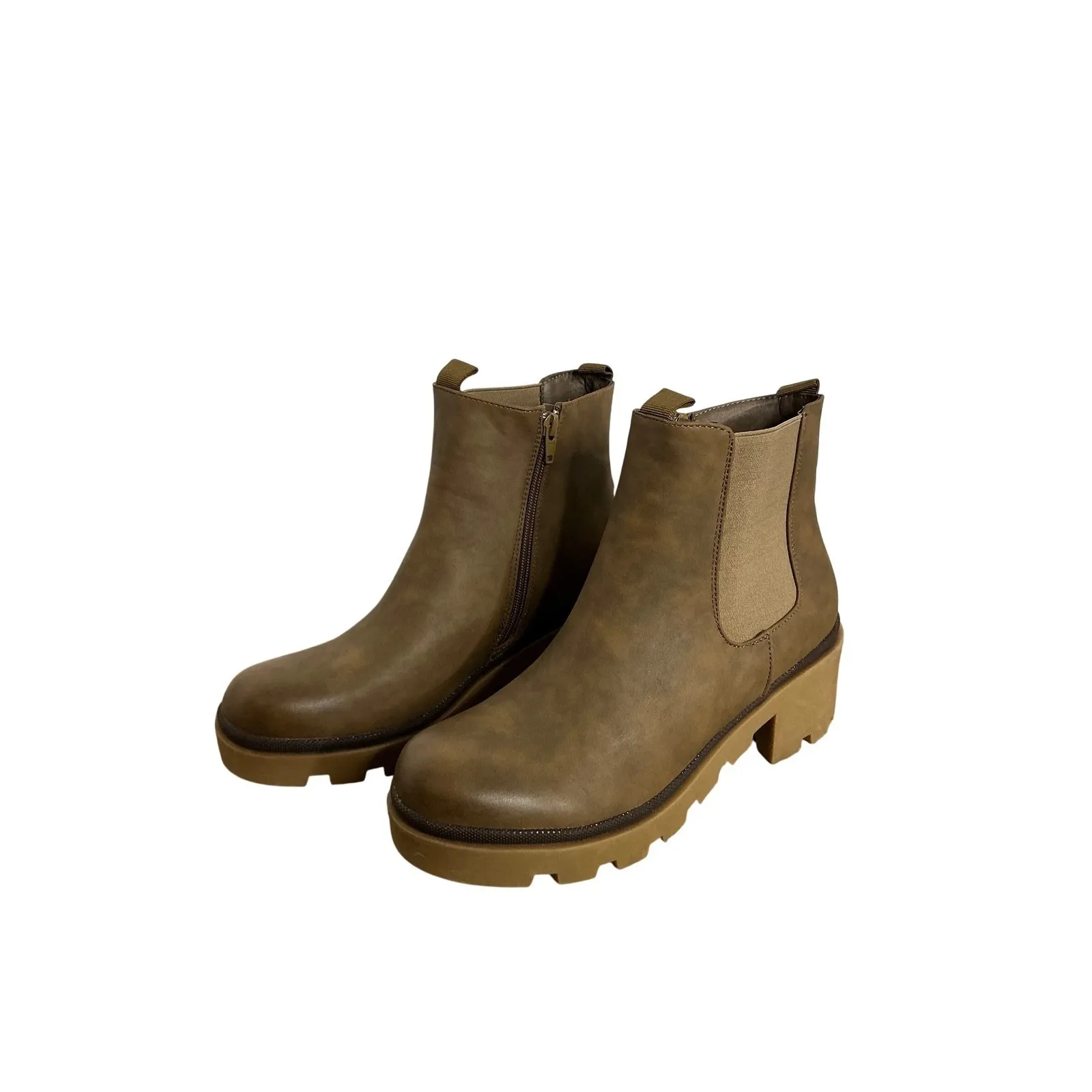 Pierre Dumas Lug Sole Ankle Boots Sz 10 Faux Leather Side Zip Chelsea‎ Style - Image 4