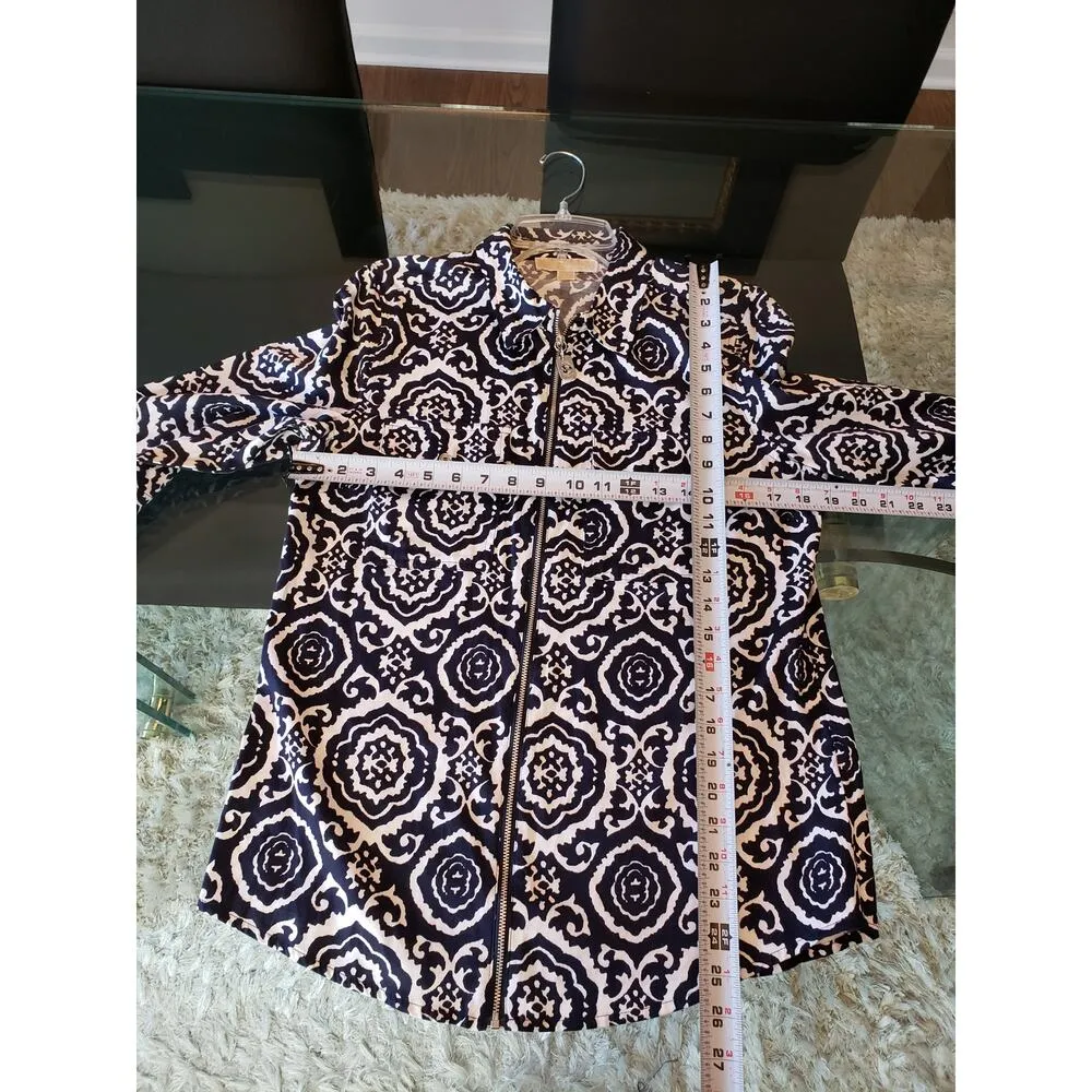 Michael Kors Jacket Women 6 Blue White Geo Print Stretch Double Pockets Full Zip - Image 8