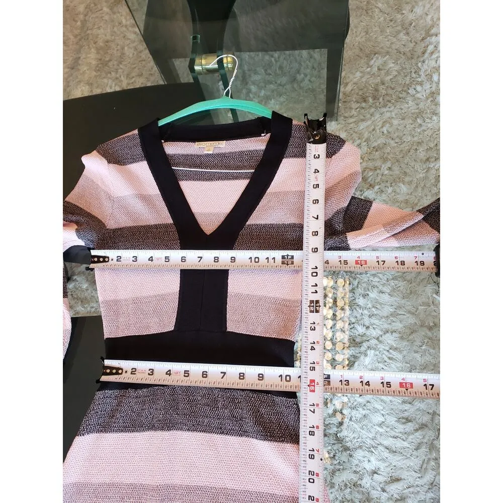 Eva. Mendes Long Maxi Dress Women Size XS Multi Rayon Striped Long Sleeve V Neck Gray - Image 9