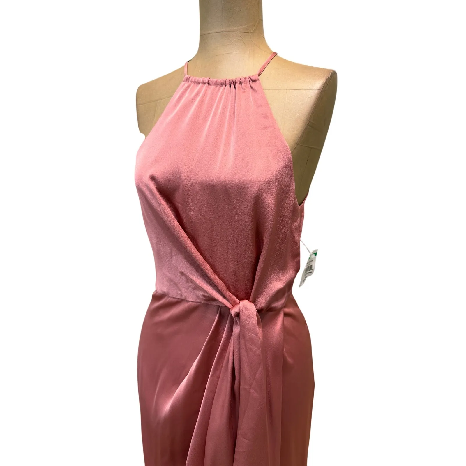 Shona Joy Midi Dress Luxe Tie Front Rose Satin Sleeveless New - Image 5