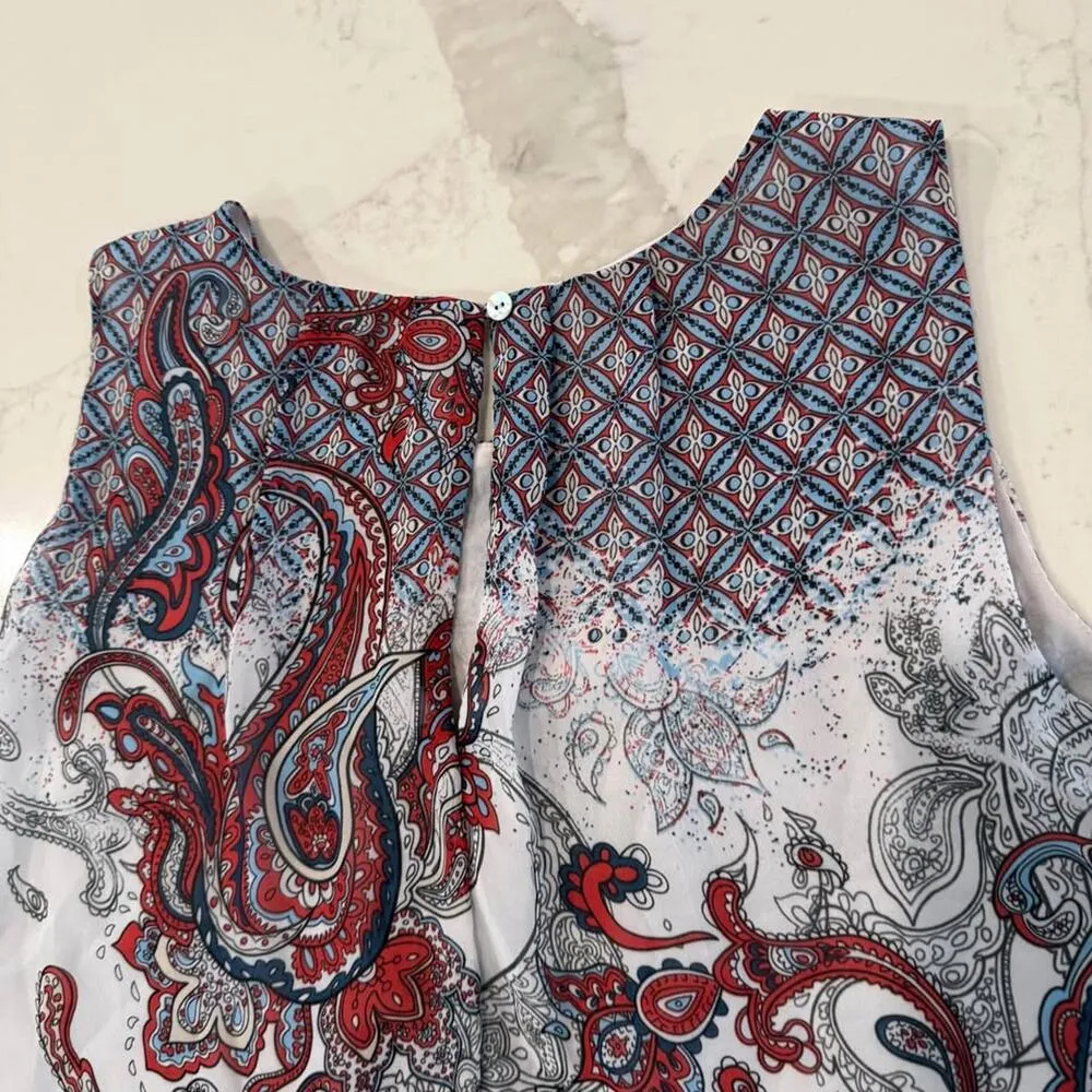 Daniel Rainn Paisley Layered Pleated Sleeveless Blouse Womens Large BlueRed Boho - Image 7