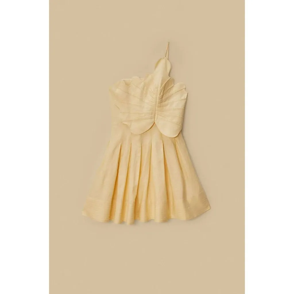 NWOT Farm Rio Lea One Shoulder Off-White Linen Blend Mini Dress Size L 3D Petal - Image 4