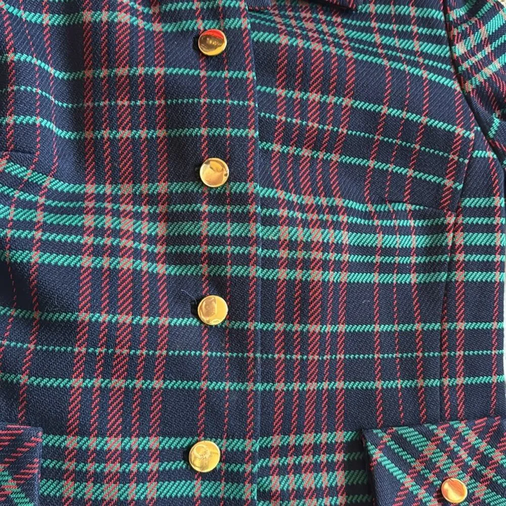 Vintage 50s 60s Navy Red Green Tartan Plaid Blazer Jacket Size Medium - Image 5