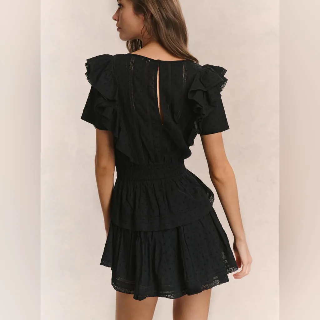 LoveShackFancy Natasha Black Swiss Dot Eyelet Cotton Mini Dress Size XL - Image 2