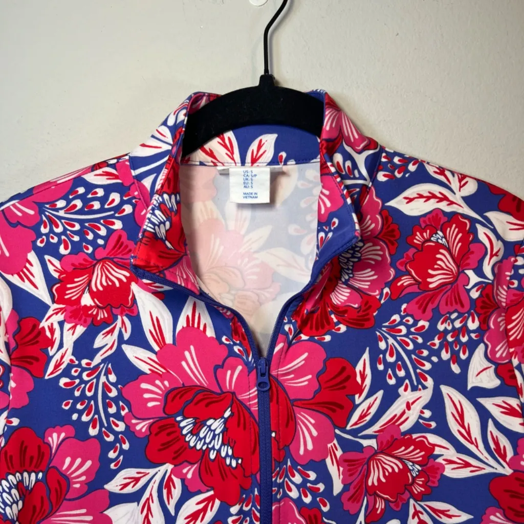 Sigrid Olsen Golf & Tennis Women's Floral Tropical Full Zip Jacket Red UPF Small - Image 2