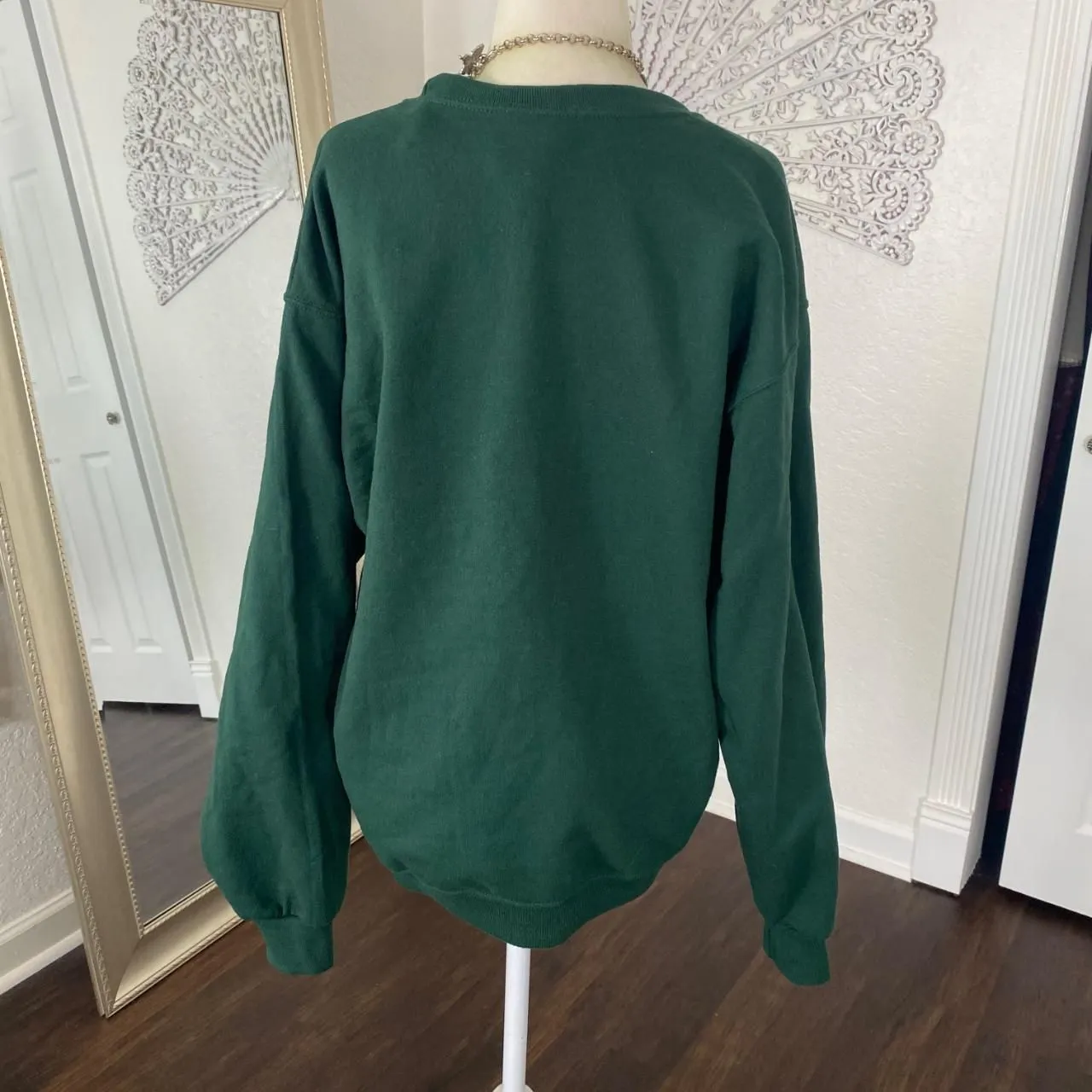 Jerzees VTG Nostalgia Cat Dark Green Christmas Snow Crewneck Sweater M - Image 6