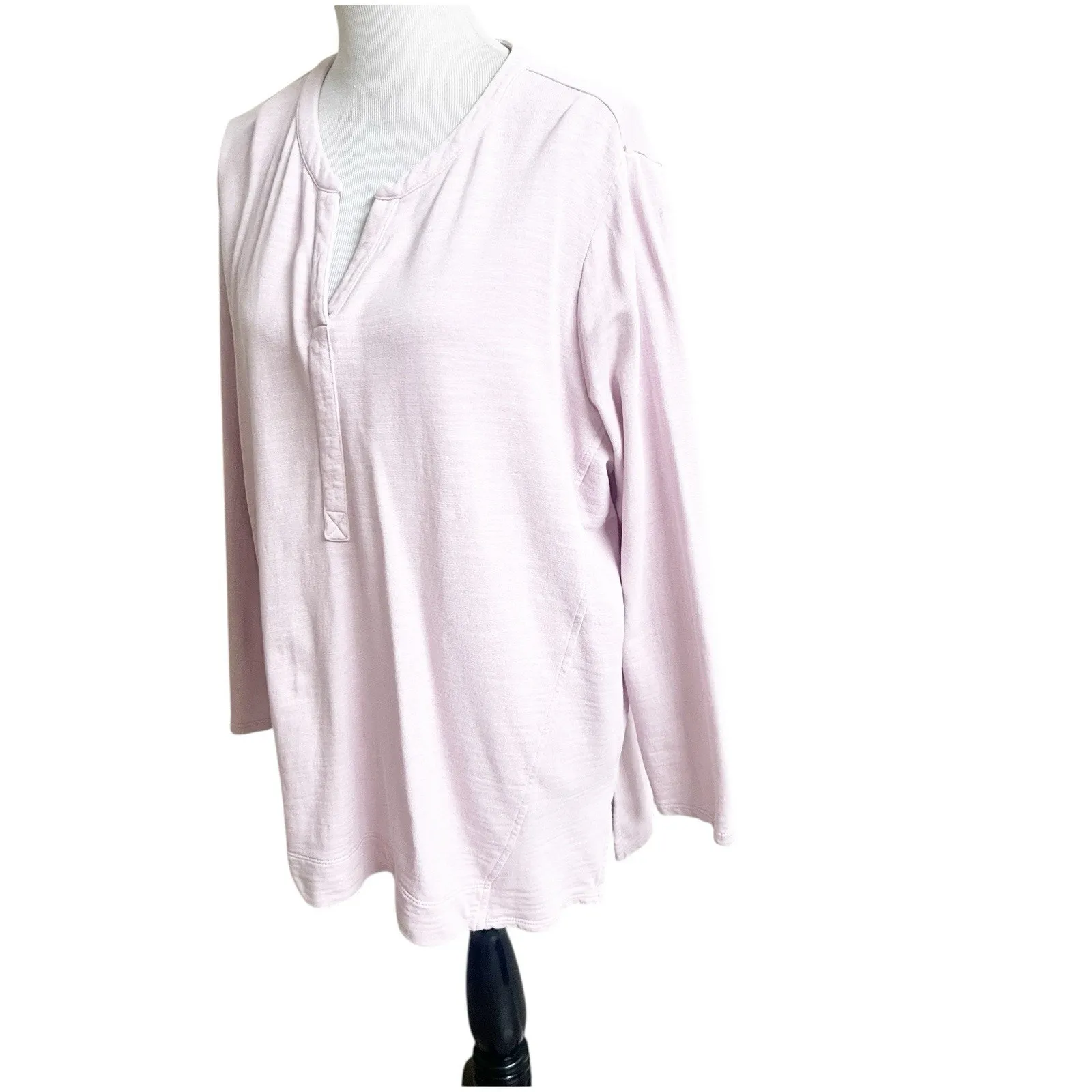 J. Jill Organic Cotton Henley Neck Sweater Pink Size XL Relaxed Beachy Casual - Image 3