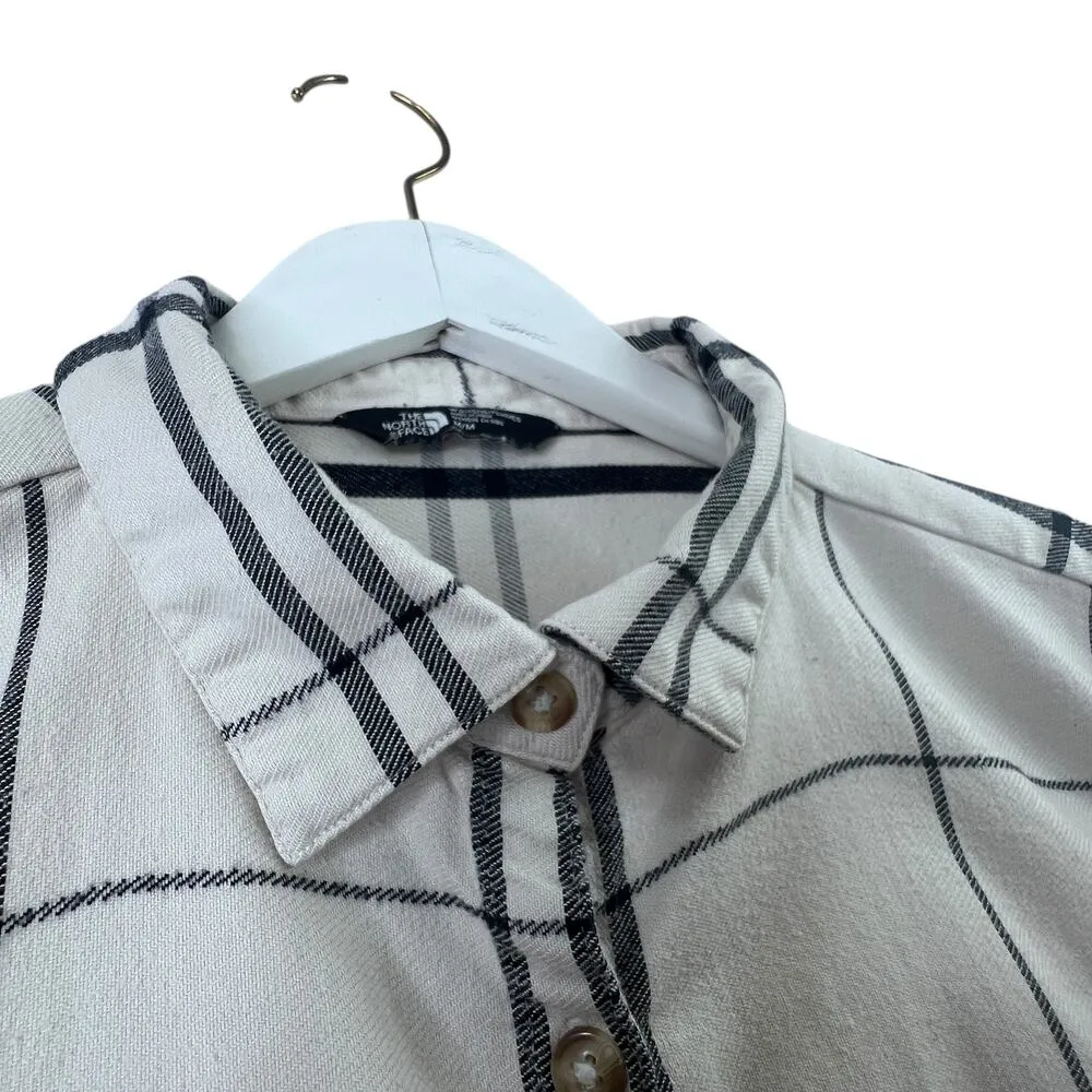 The North Face Boyfriend Plaid Flannel Top Cream Womens M Button Front Tunic - Image 3
