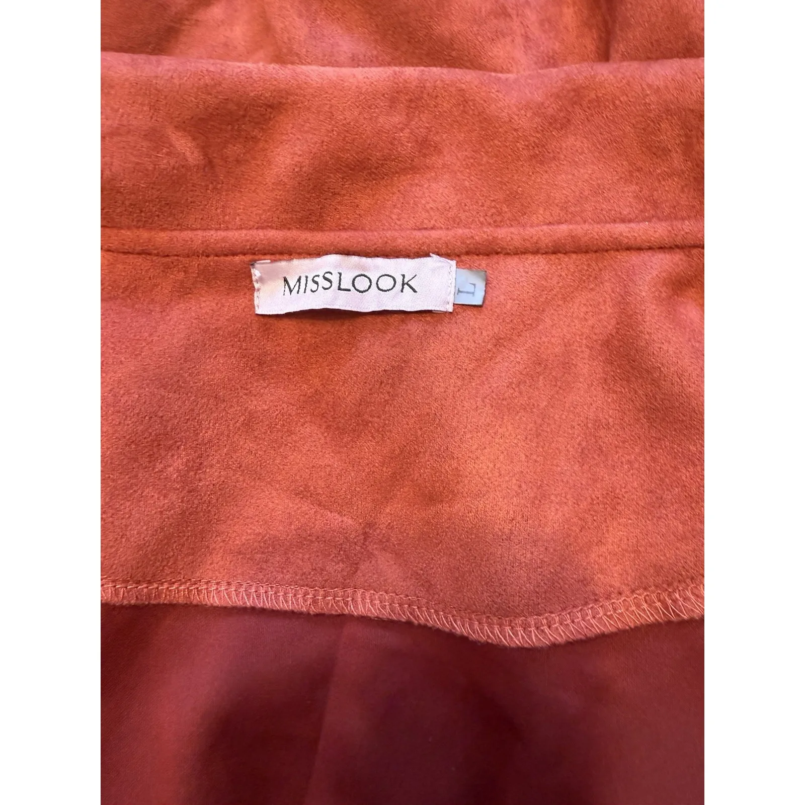 Misslook Jacket Faux Suede Fringe Women's L Western‎ Rust Orange Festival Size L - Image 3