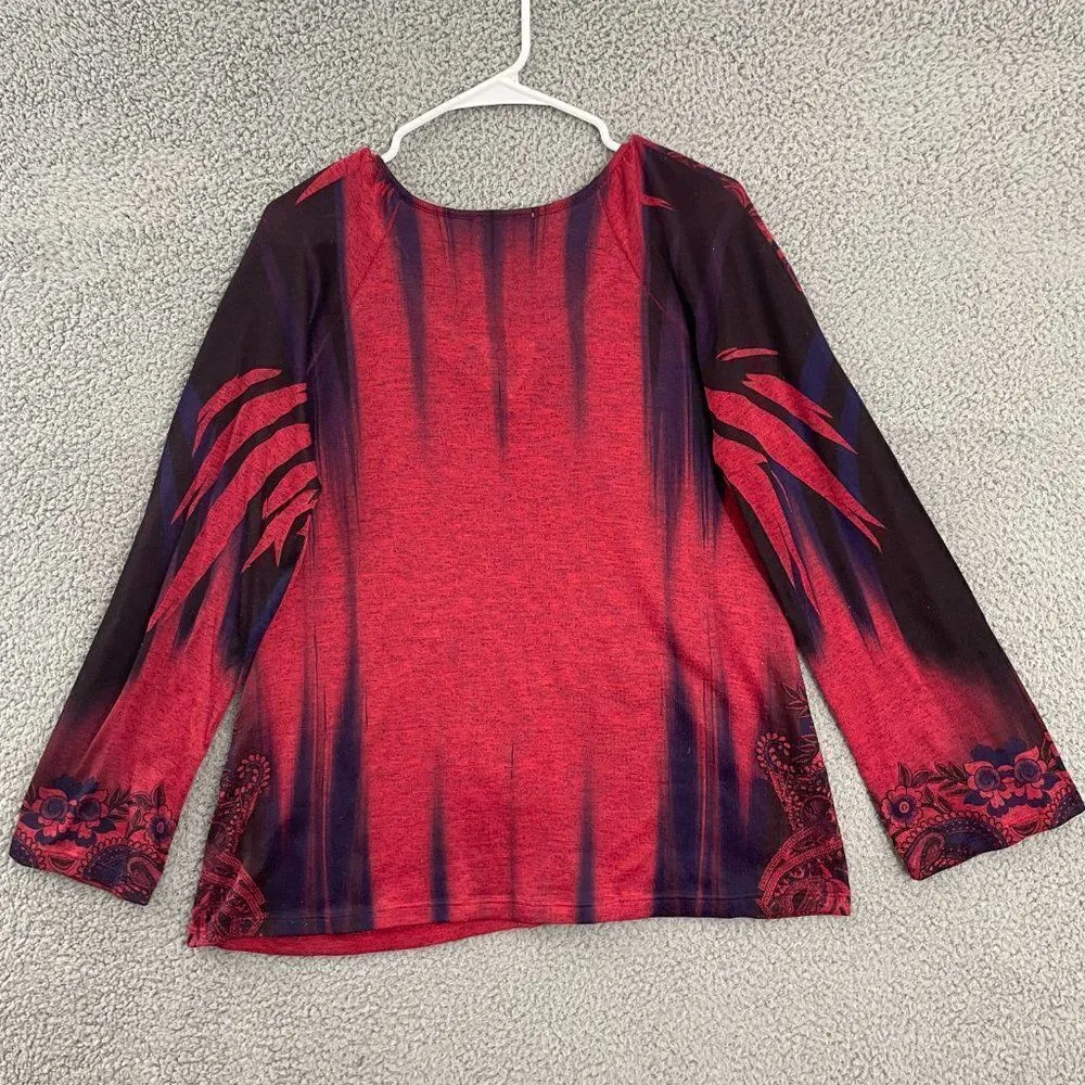 Energe World‎ Wears Women M Red Purple Boho Tunic Blouse Size M - Image 7
