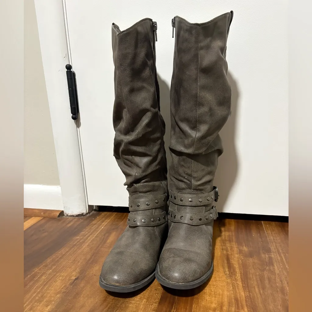 White Mountain Gray Knee-High Boots with Studded Straps - Image 2