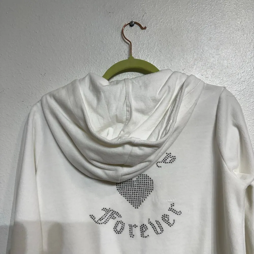 Forever 21 x Juicy Couture White Full Zip Track Hooded Jacket Sz L - Image 8