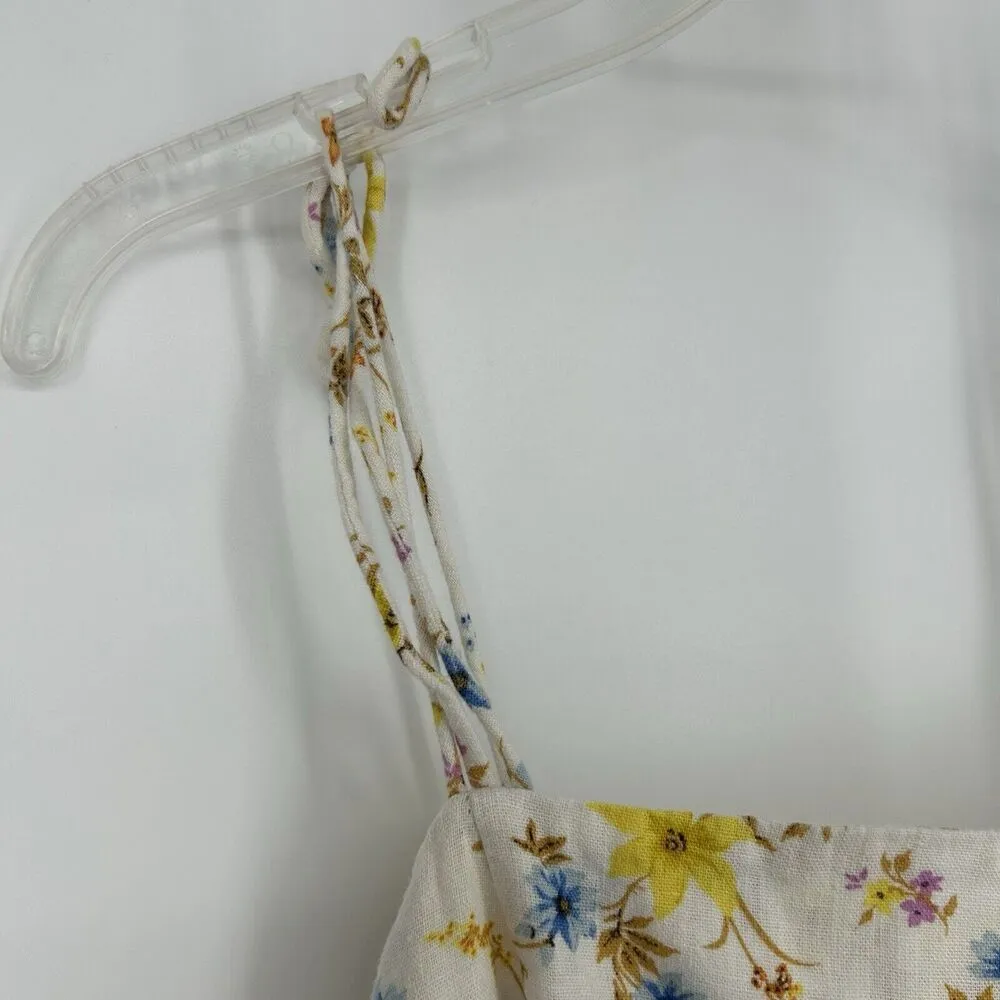 Old Navy Floral Smocked Cami Dress Linen Blend Cottagecore Cream Pockets Size M - Image 3