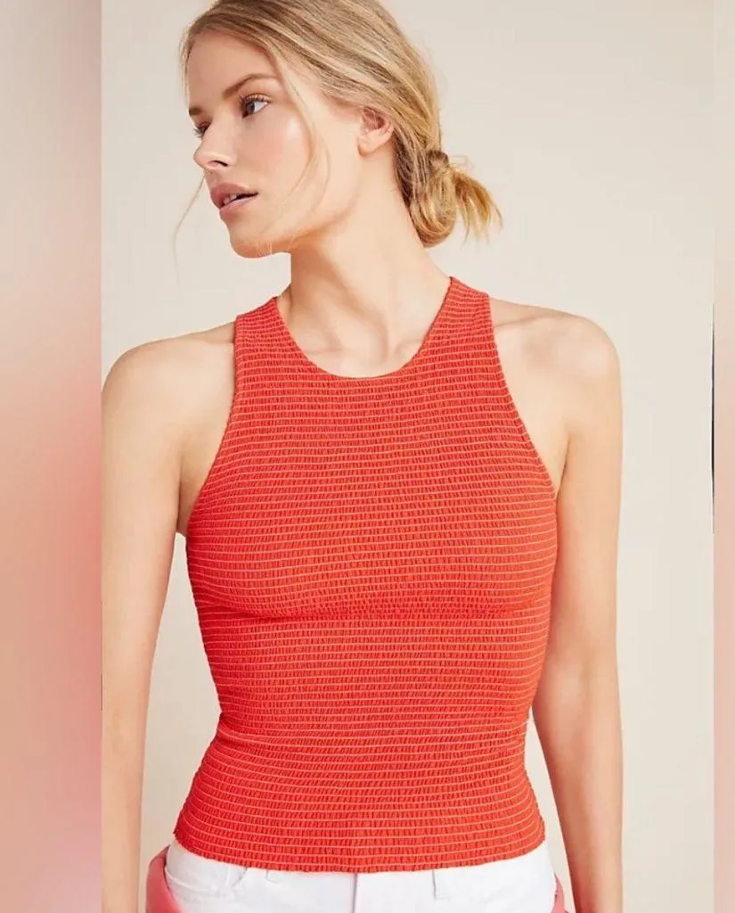 NATION LTD Christine Smocked Tank in Red XS - Image 2