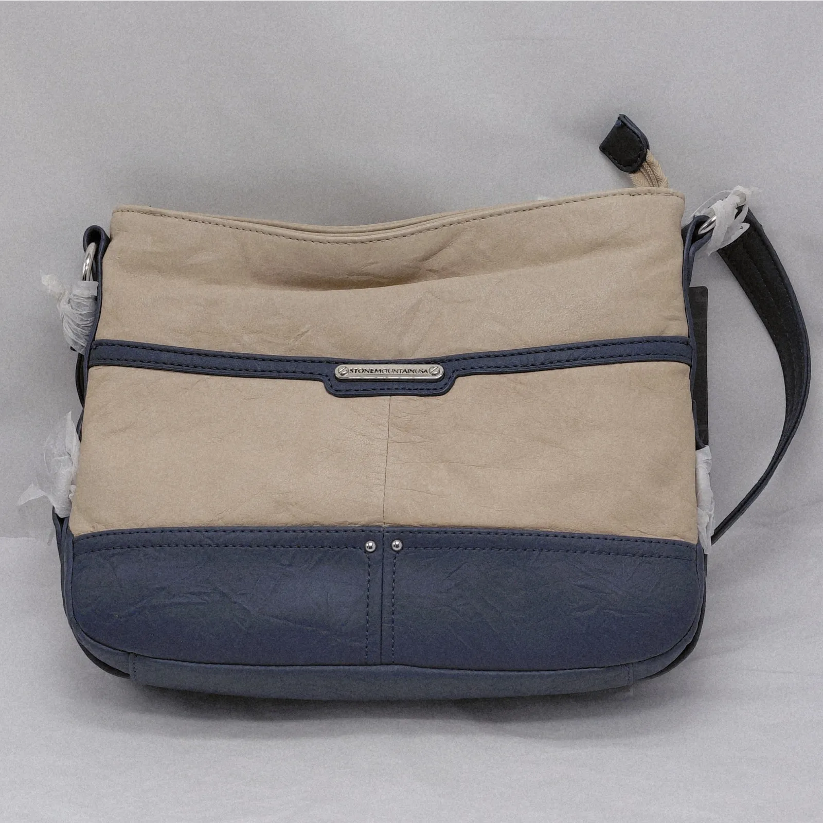 Stone Mountain Womens Leather Crossbody Bag Tan Navy Boho Shoulder Purse NWT - Image 4